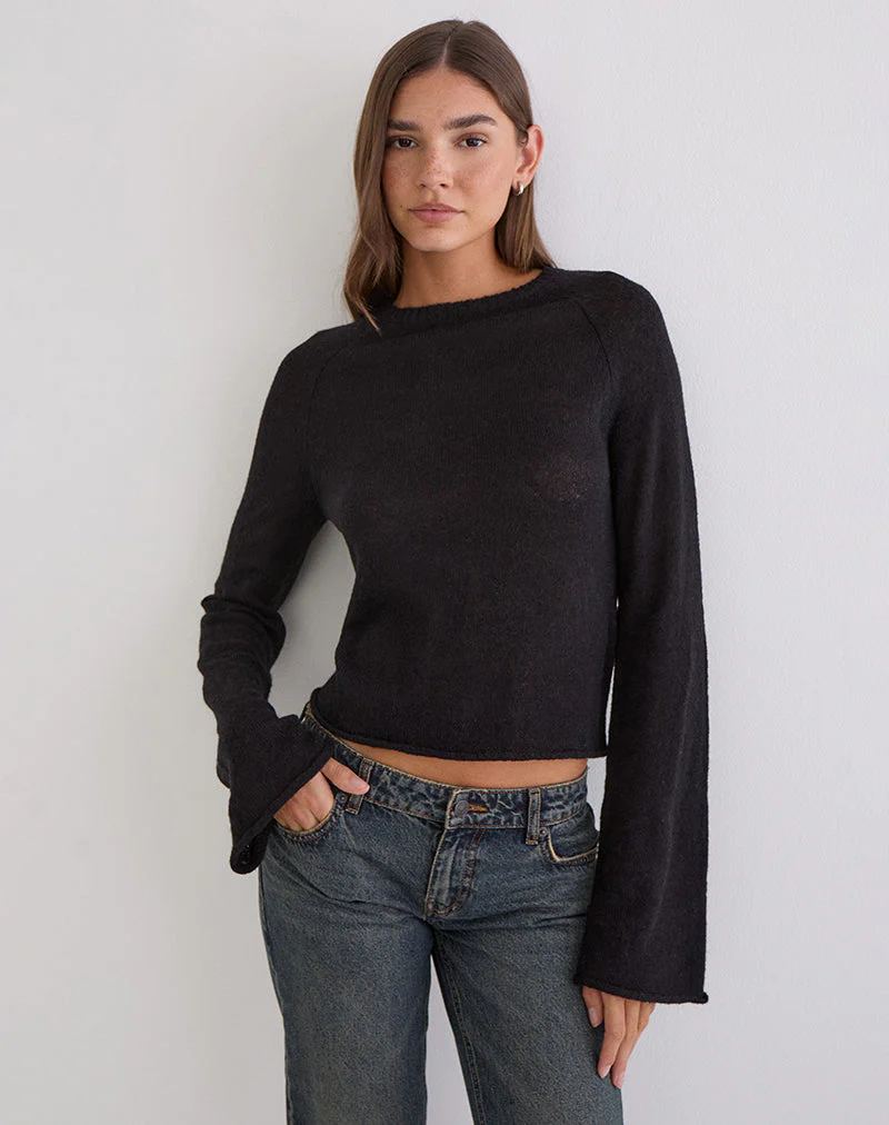 Kaleo Roll Edge Jumper in Knit Black