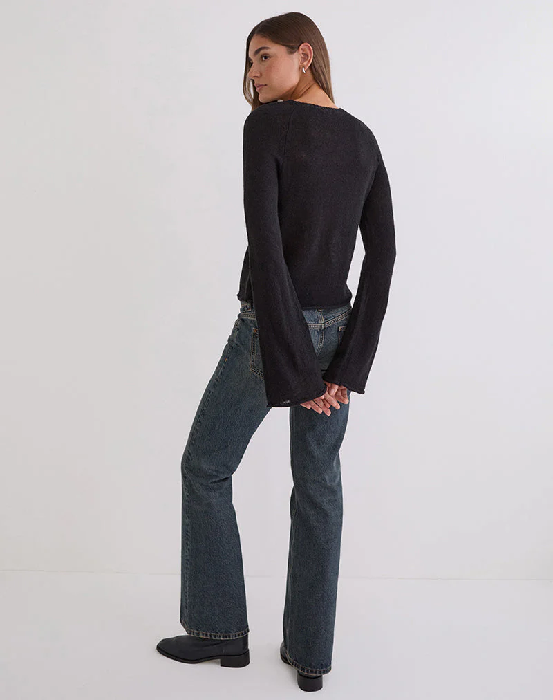 Kaleo Roll Edge Jumper in Knit Black - Image 7