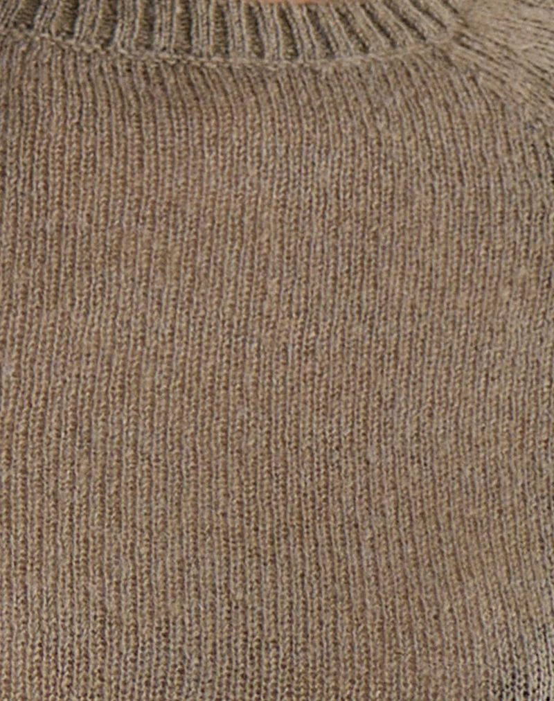 Kaleo Roll Edge Jumper in Knit Khaki - Image 6
