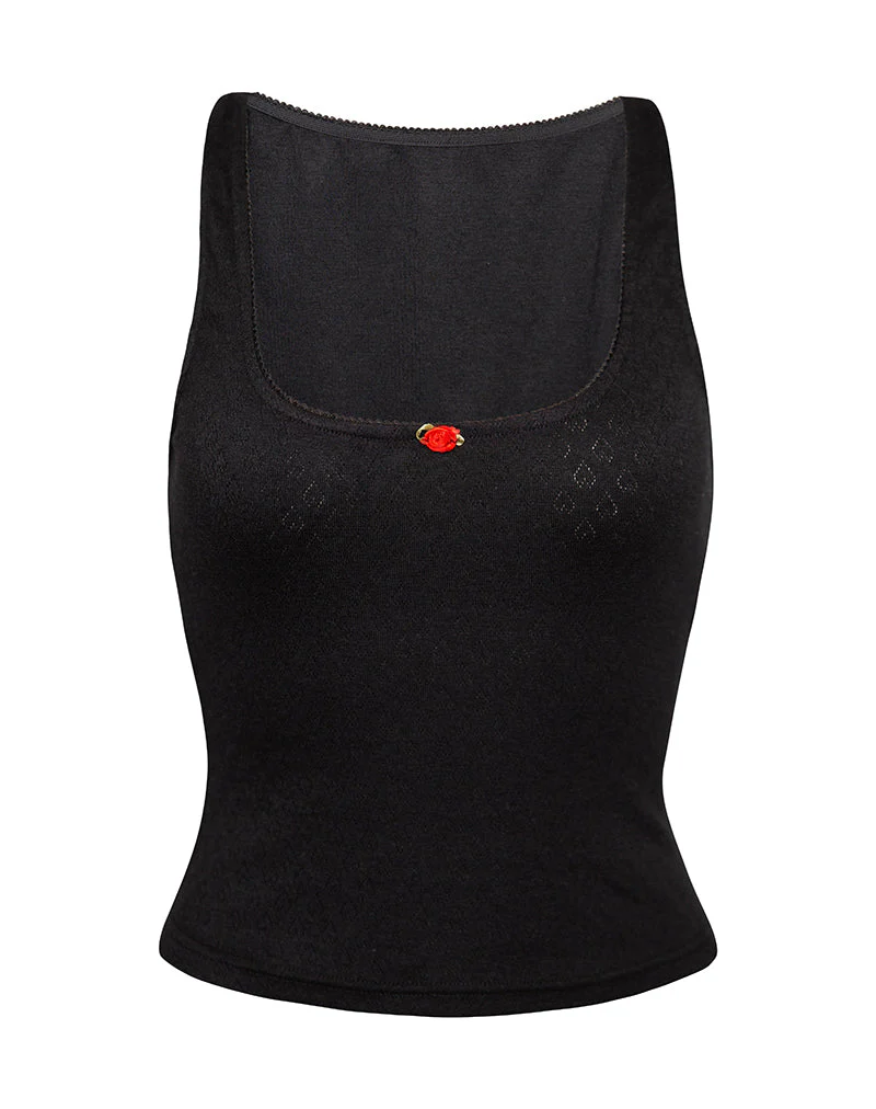 Kalinda Top in Pointelle Black with Frill Trim - Image 5