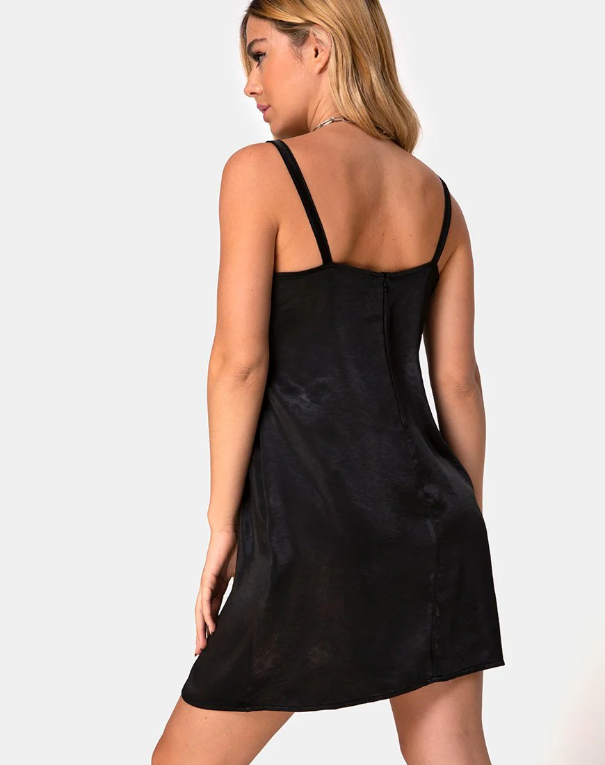 Kamalia Slip Dress in Satin Black - Image 5