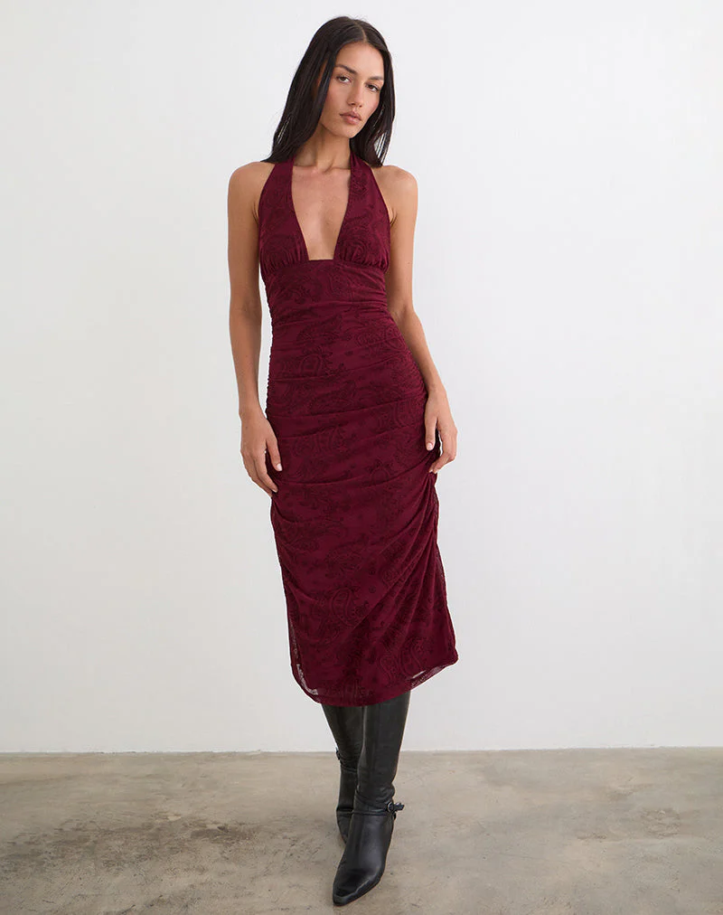 Kamau Dress in Flock Compact Paisley Wine - Image 5