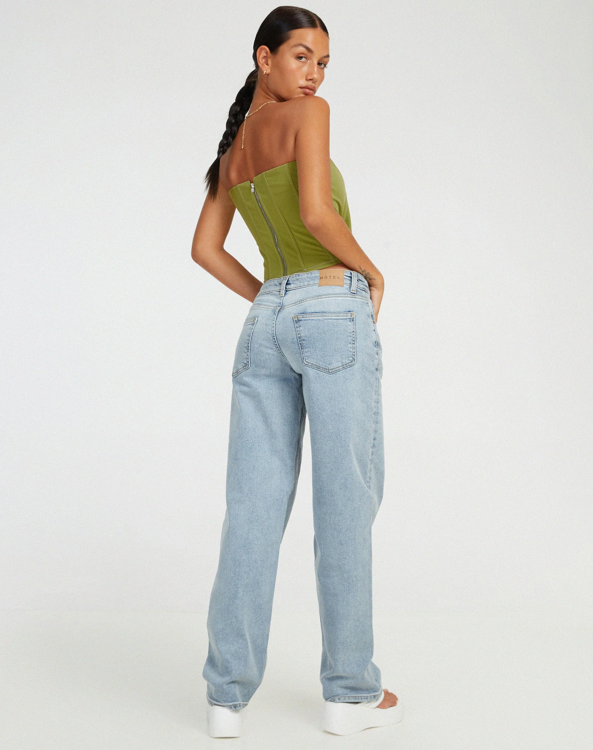 Kansa Corset Top in Pear Green with White Stitch - Image 5