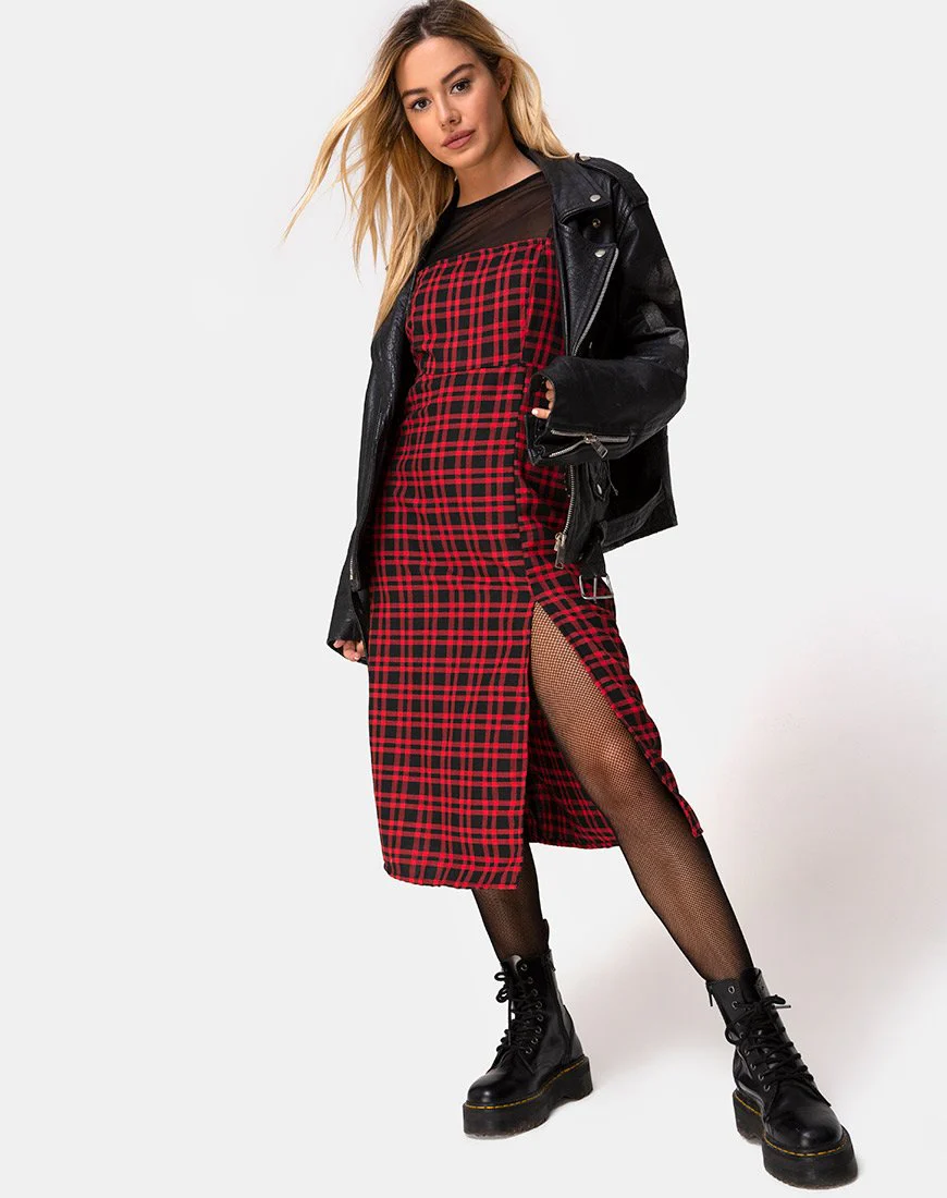 Kaoya Midi Dress in Check Red and Black - Image 3