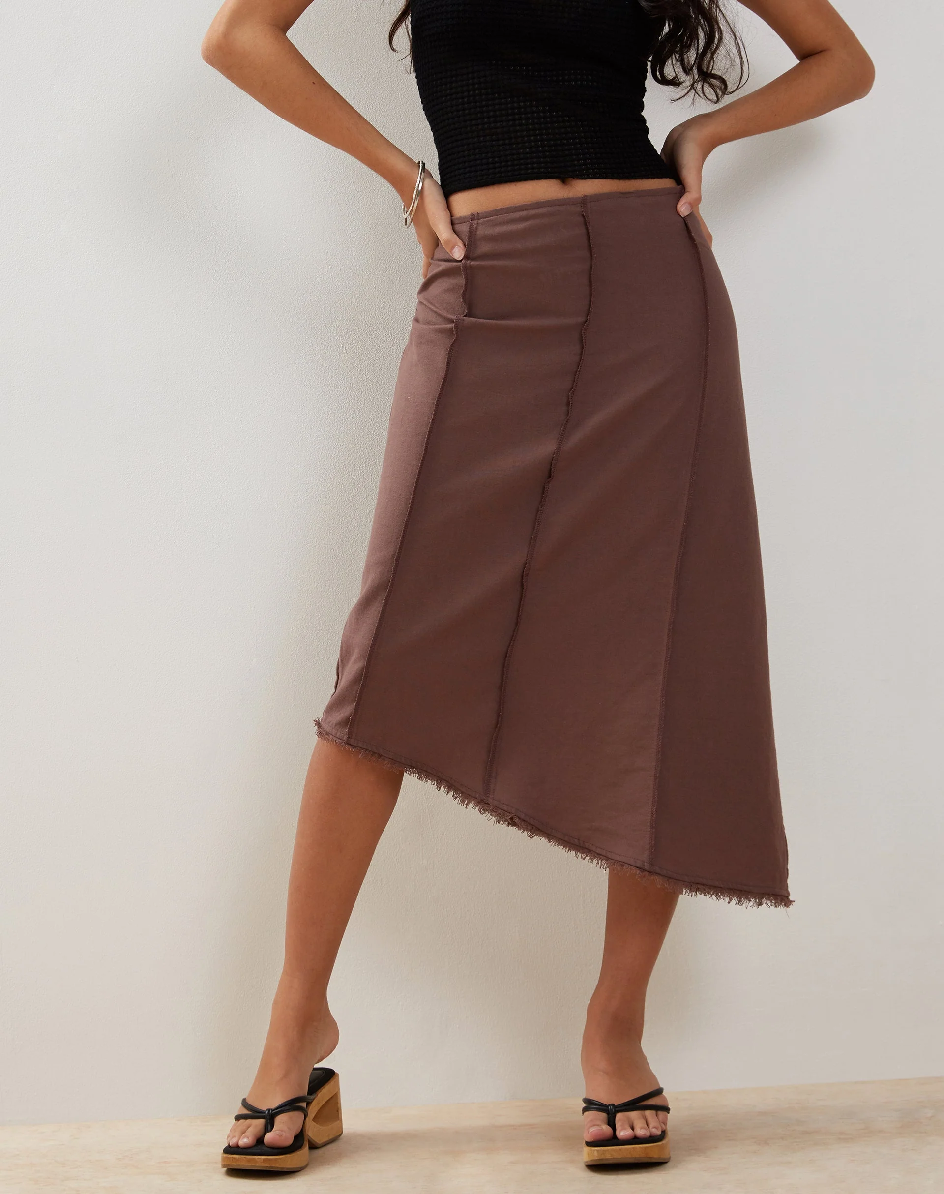 Karlesa Asymmetric Midi Skirt in Deep Taupe - Image 2