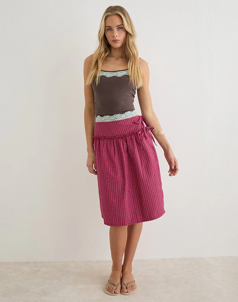 Kasma Skirt in Raspberry Shadow Check - Image 3