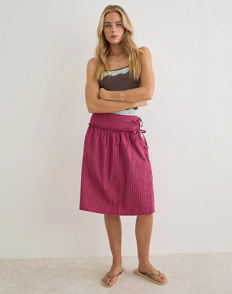 Kasma Skirt in Raspberry Shadow Check - Image 4
