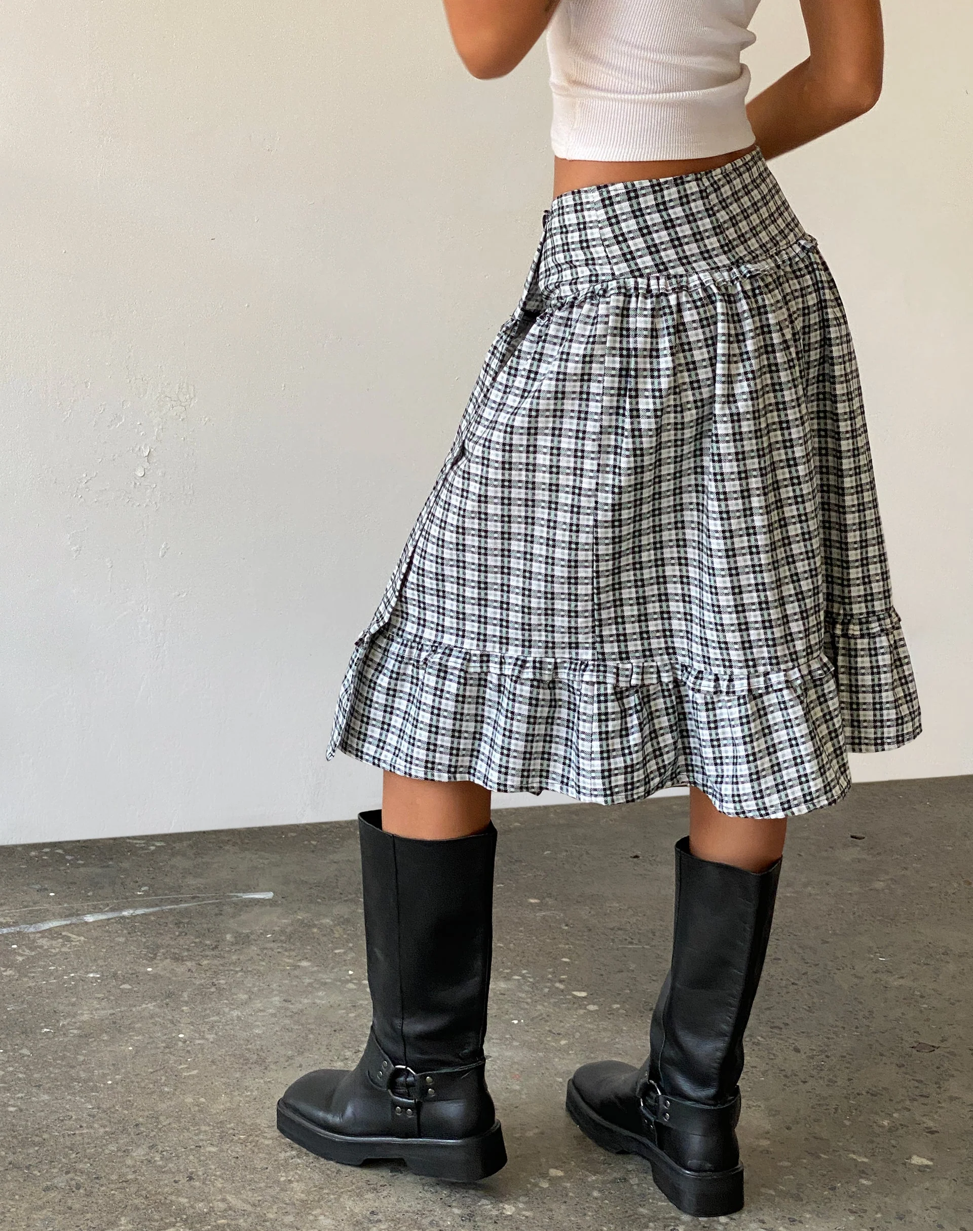 Kasya Frill Hem Midi Wrap Skirt in Brandy Check - Image 4