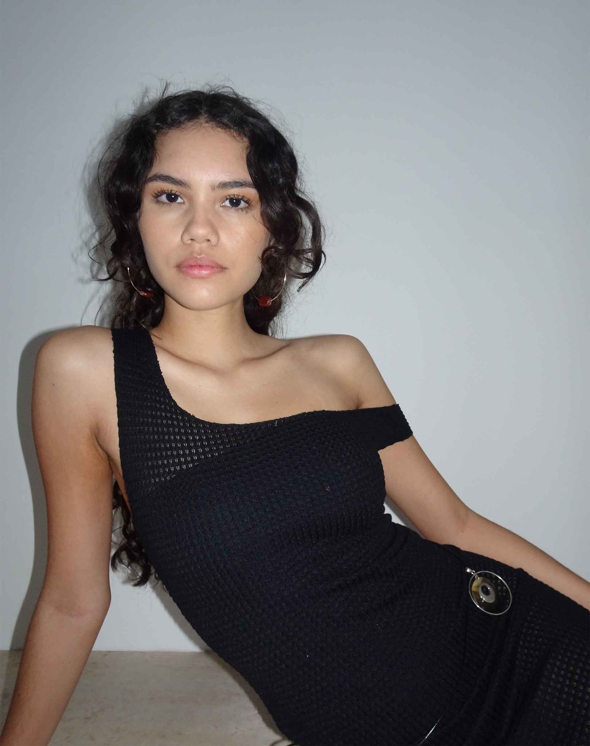 Katja Maxi Dress in Black Textured Crochet - Image 2