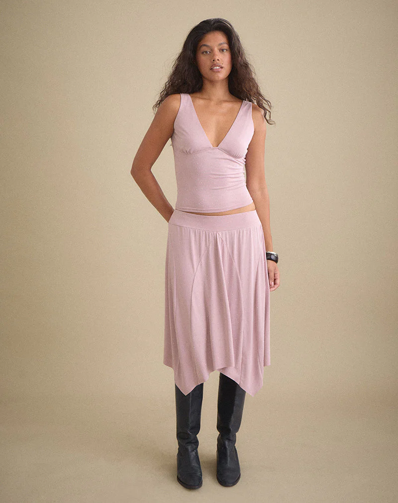 Kaulu Midi Skirt in Cupro Dusty Pink with Rhinestones - Image 3