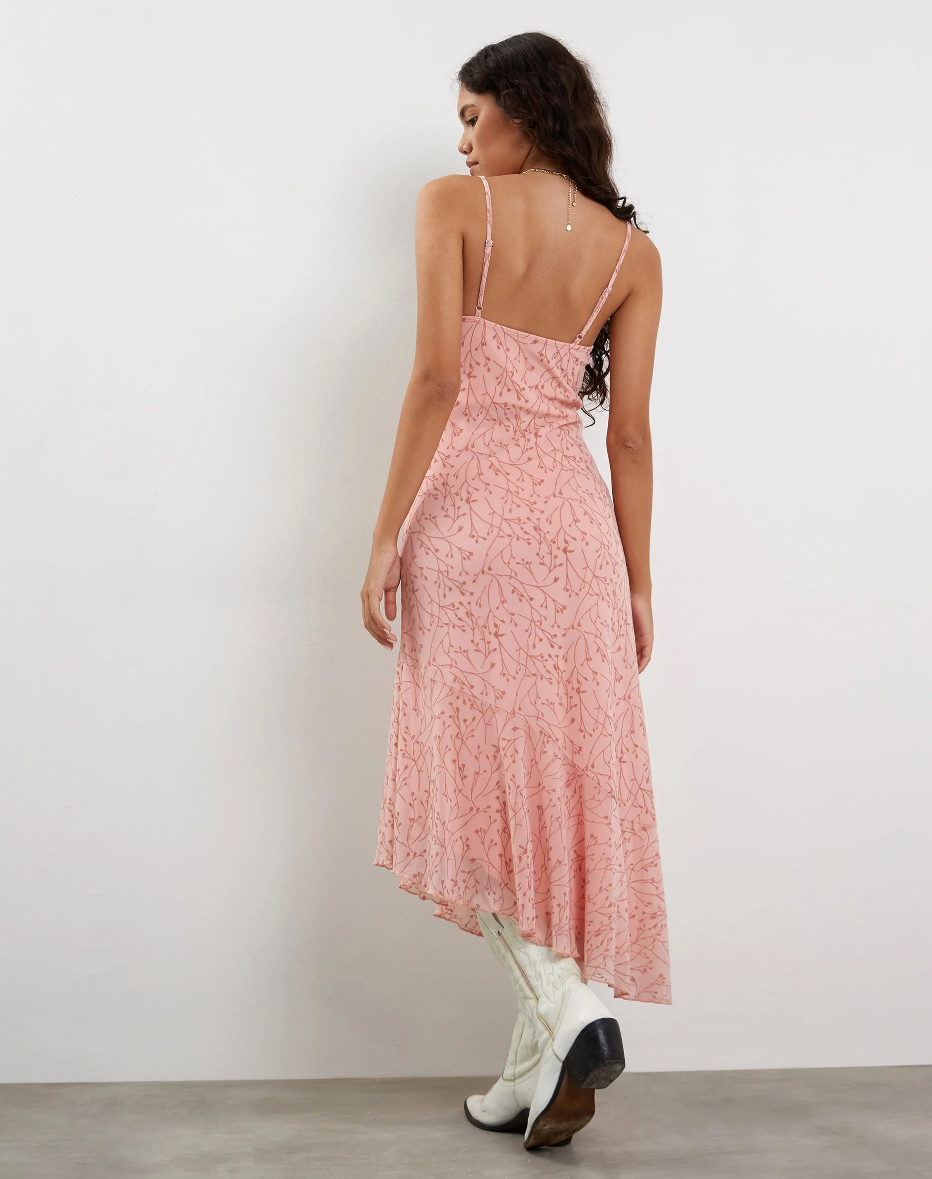 Kavala Asymmetric Midi Dress in Shadow Floral Pink - Image 3