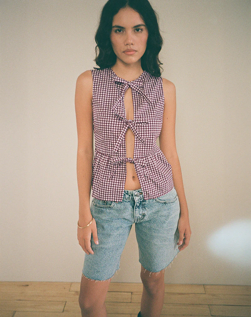 Kayvata Top in Mini Gingham Wine - Image 5