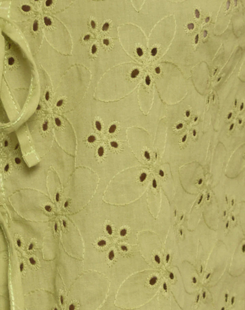 Kayve Tie-Front Top in Little Daisy Broderie Lime - Image 6