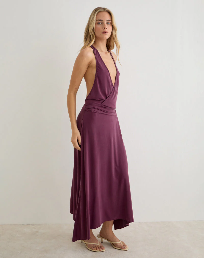 Kiku Maxi Dress in Cupro Deep Purple - Image 5