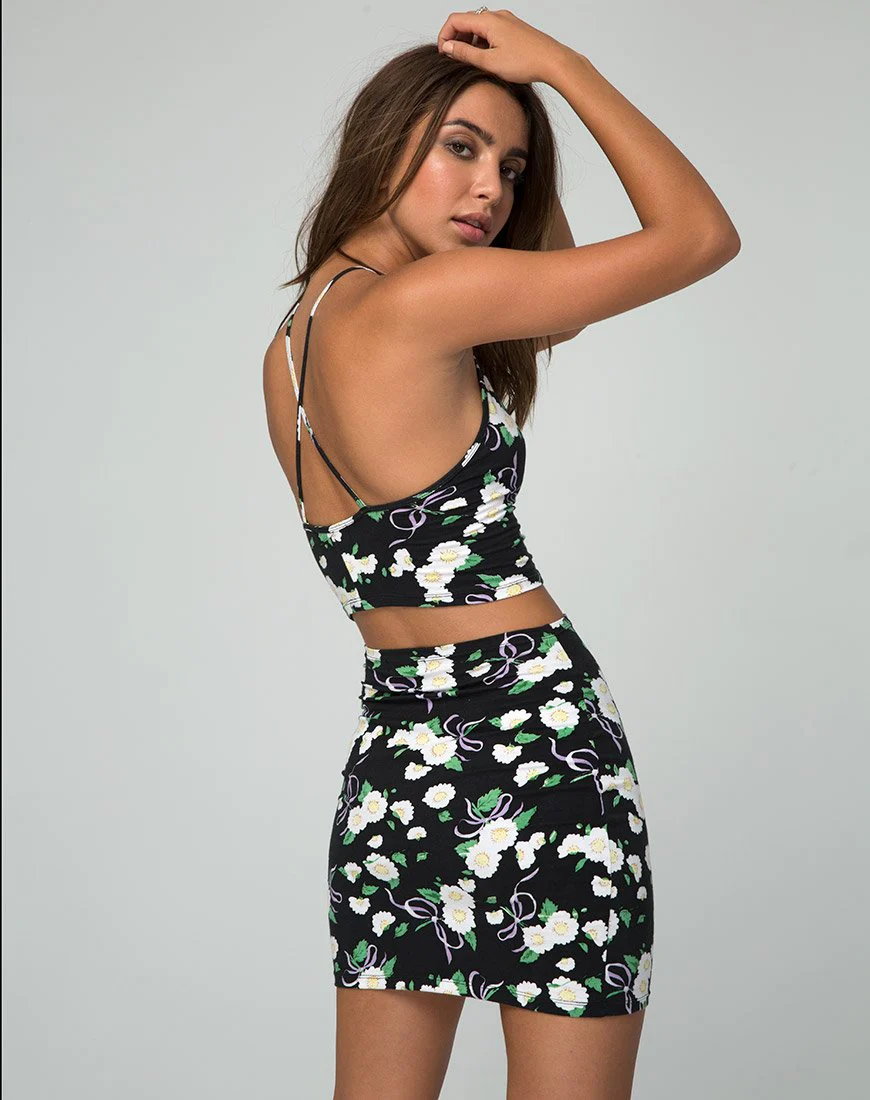 Kimmy Bodycon Skirt in Daisy Ribbon Black - Image 9