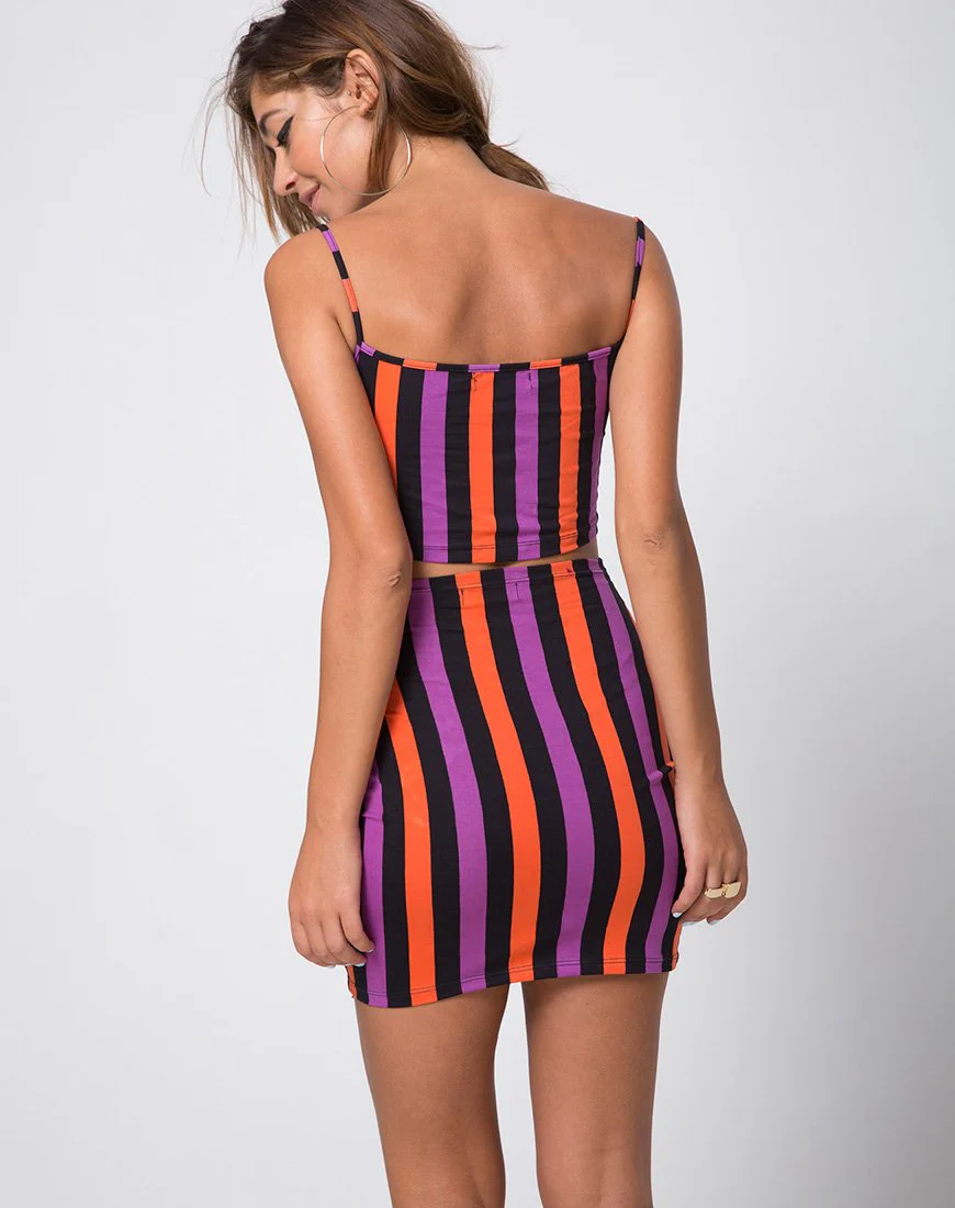Kimmy Bodycon Skirt in Purple and Orange Stripe - Image 8