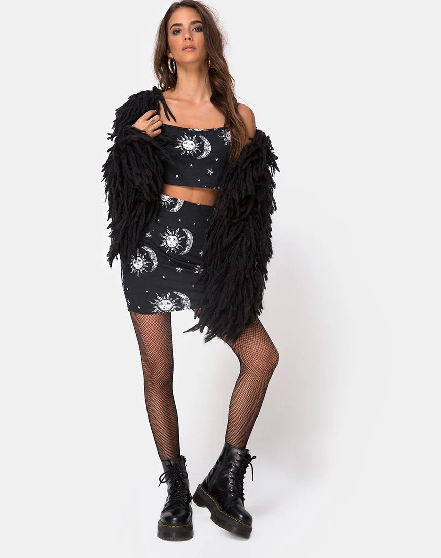 Kini Crop Top in Sun Moon Stars BW - Image 3