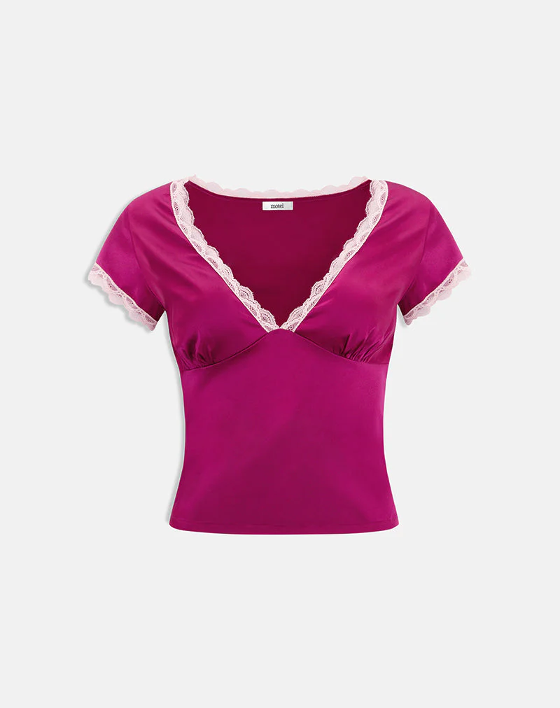 Kinnas Top with Lace Trim in Satin Berry - Image 4