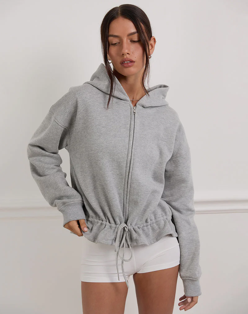 Kit Cinched Waist Hoodie in Grey Marl - Image 2