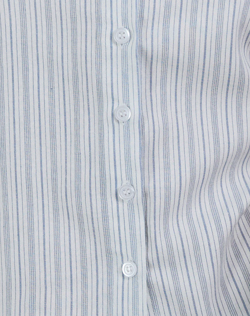 Kitami Shirt in Linen White Blue Stripe - Image 8