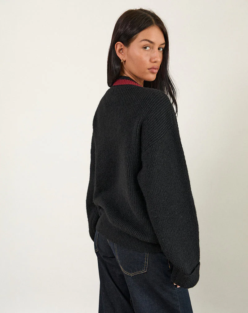 Knitza Jumper in Black with Red Stripes - Image 2