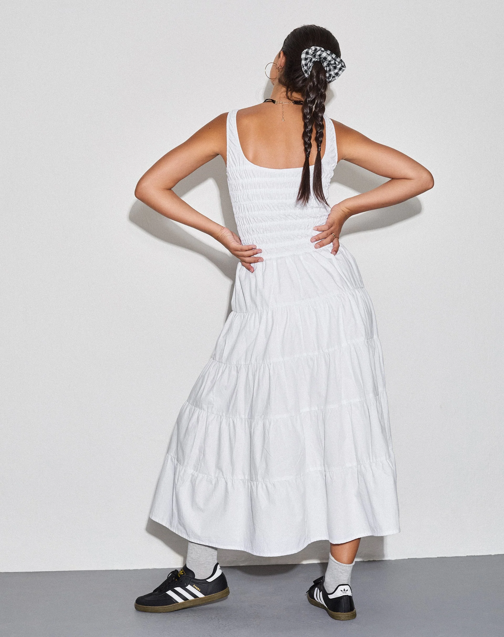 Koizumi Tiered Midi Dress in Poplin White - Image 5