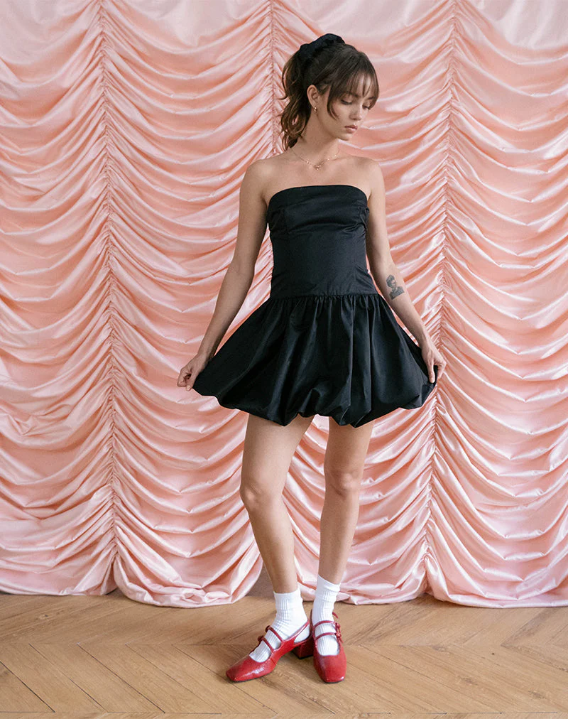 Krayofa Puffball Mini Dress in Black - Image 3