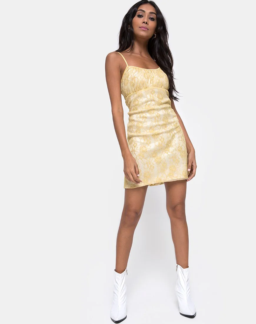 Kula Dress in Pastel Lace Lemon - Image 3