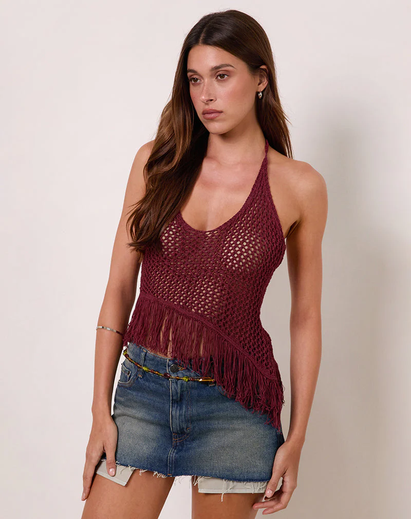 Kulmina Asymmetric Halterneck Top in Fringe Berry - Image 3