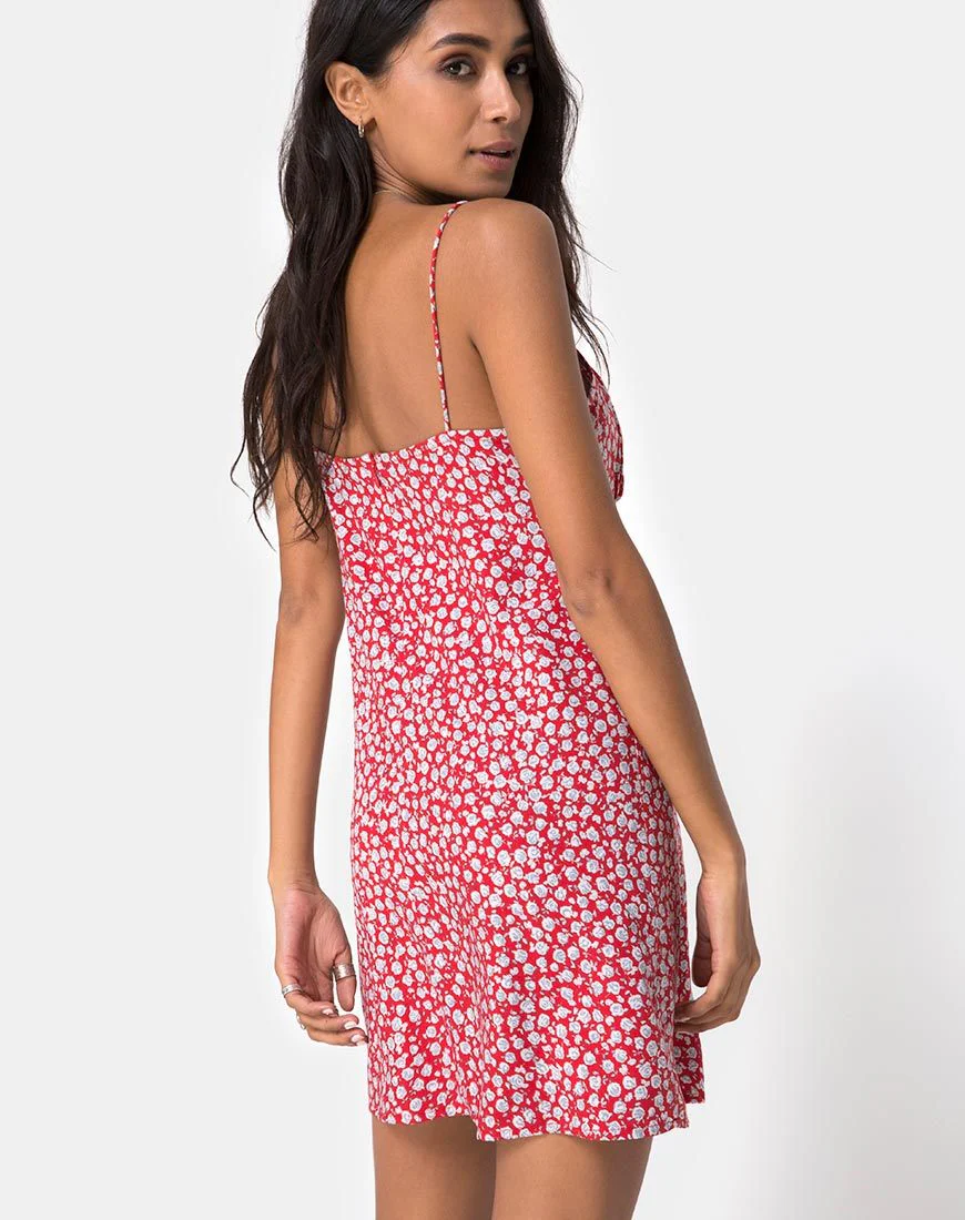 Kumala Slip Dress in Ditsy Rose Red and Silver - Image 4