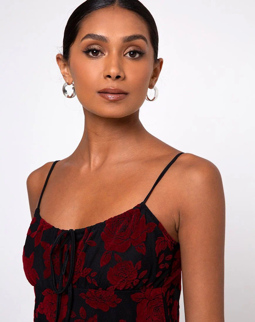 Kumala Dress in Romantic Red Rose Flock - Image 5