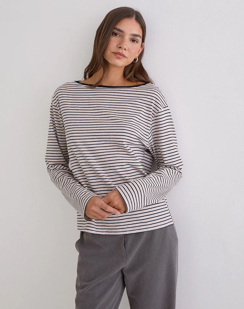 Kumiko Long Sleeve Top in Jersey Grey and Black