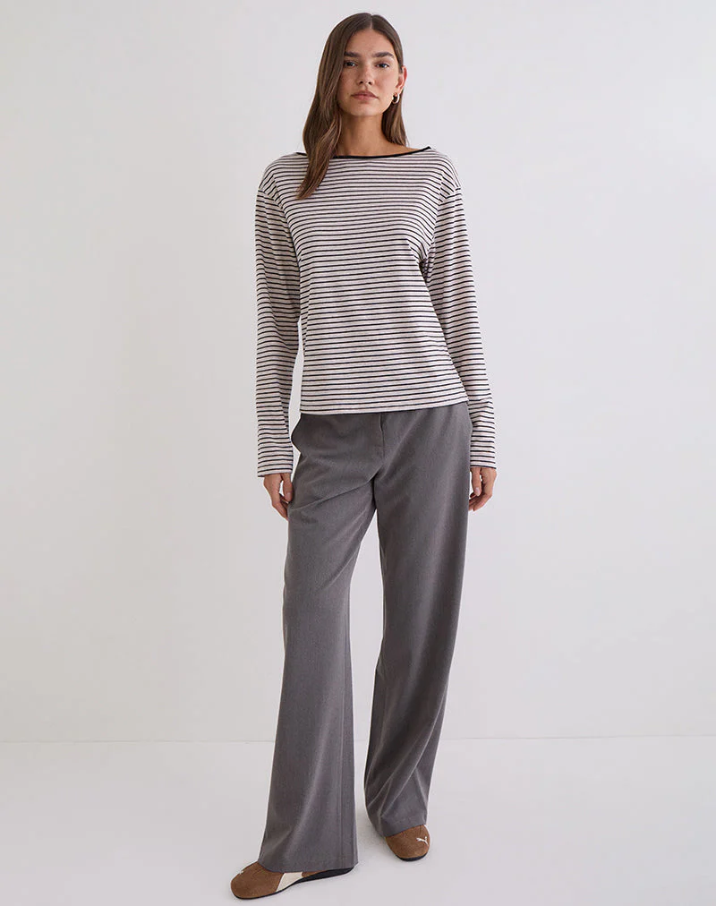 Kumiko Long Sleeve Top in Jersey Grey and Black - Image 3