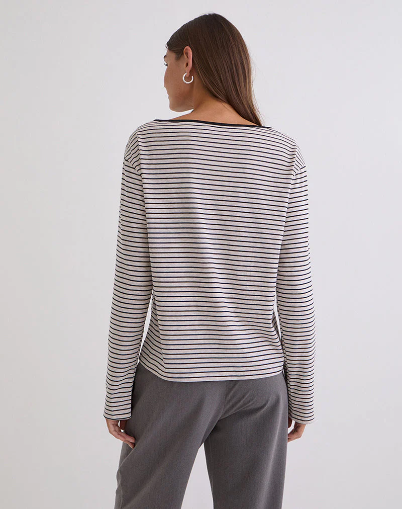 Kumiko Long Sleeve Top in Jersey Grey and Black - Image 4