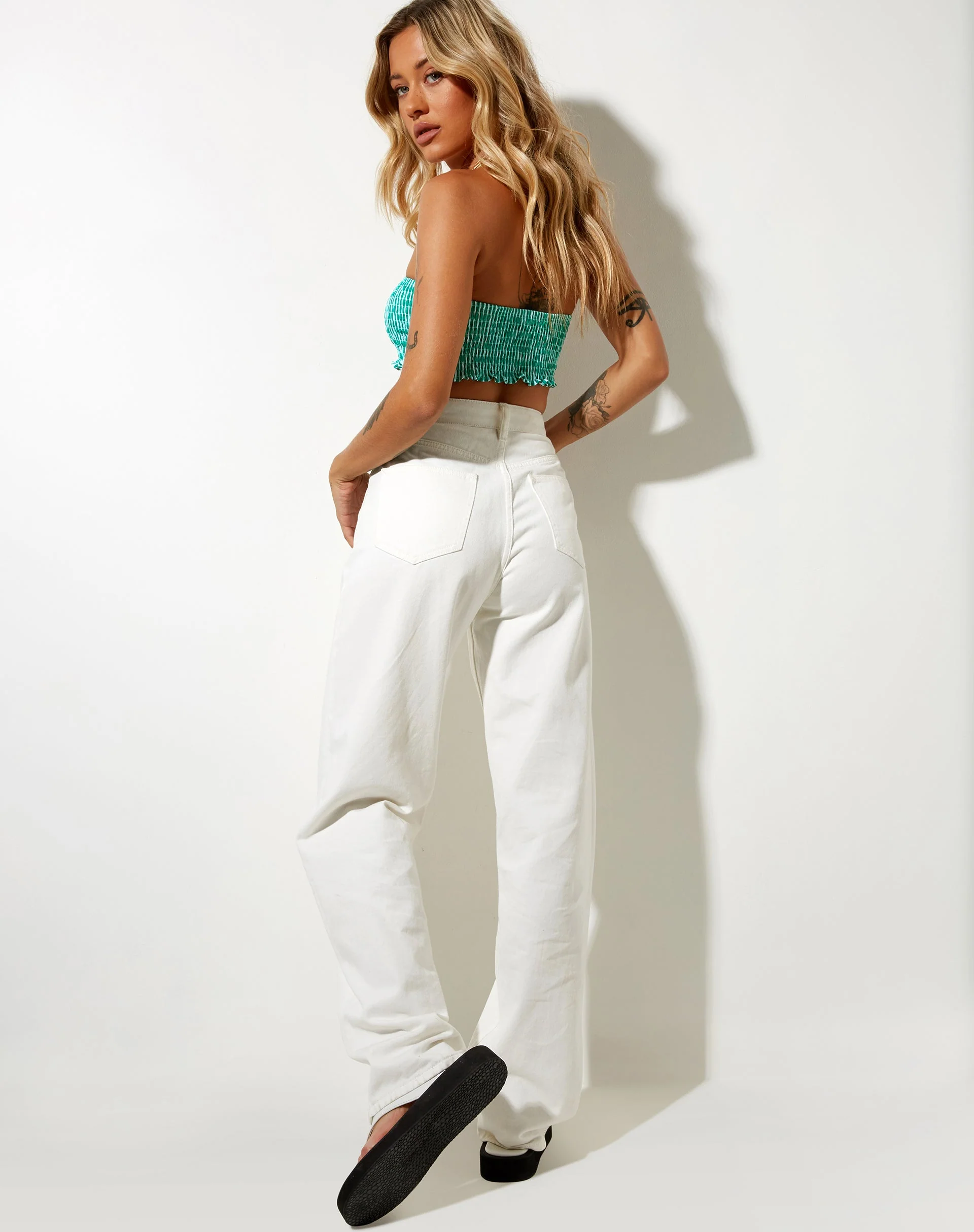 Kupkee Crop Top in Vertical Stripe Green and White - Image 5
