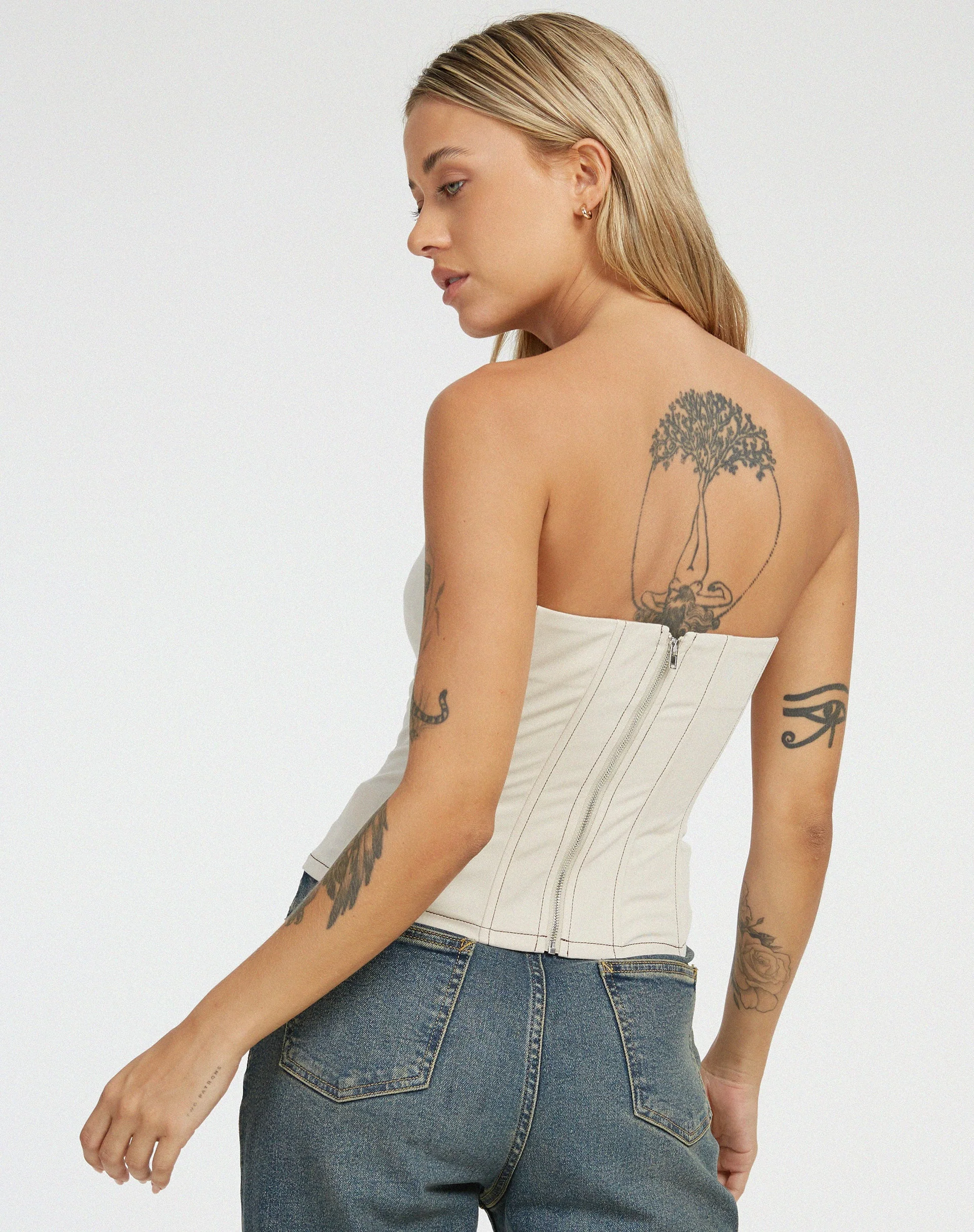 Kyana Corset in Ecru Brown Stitch - Image 2