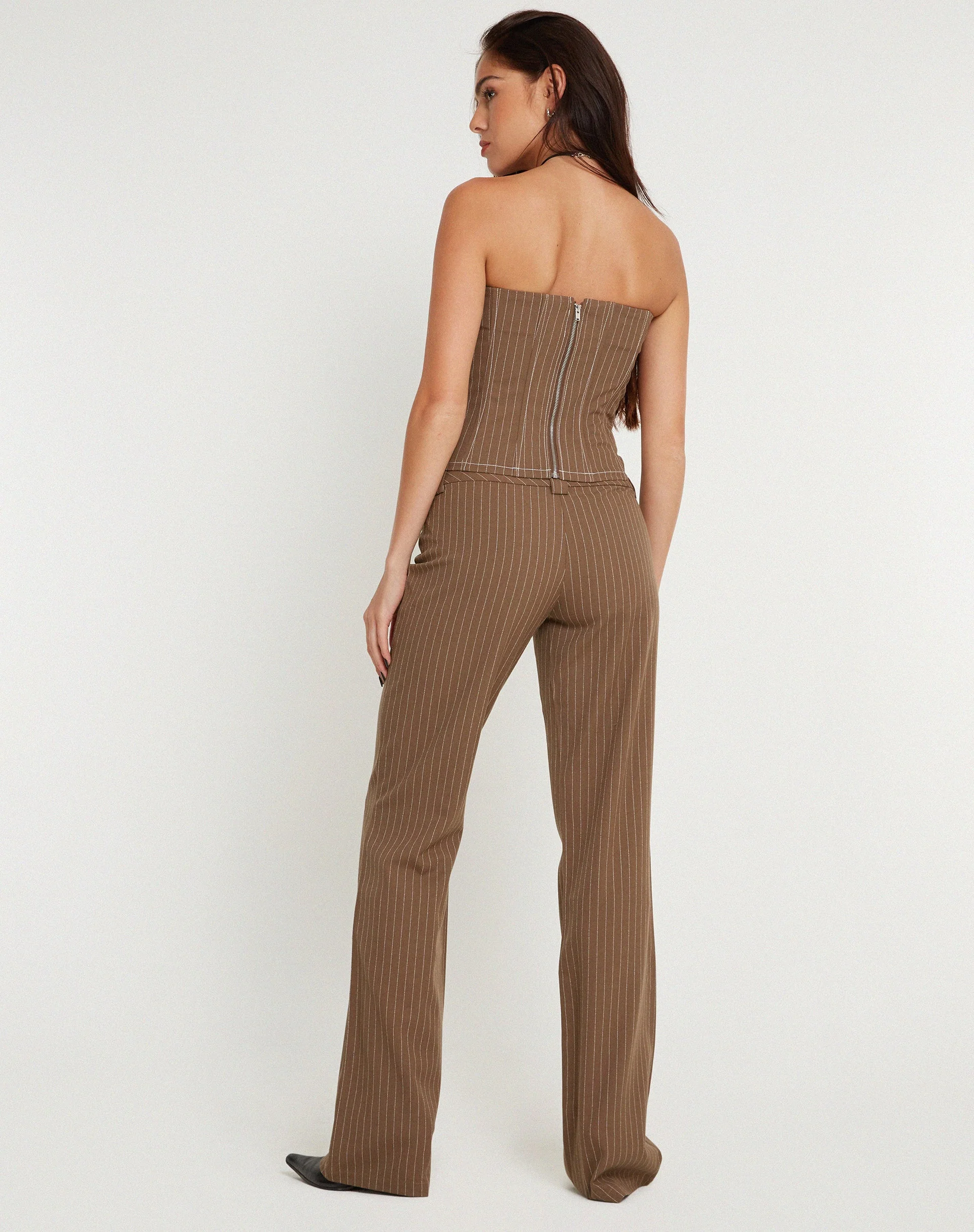 Kyana Corset Top in Pinstripe Brown - Image 4