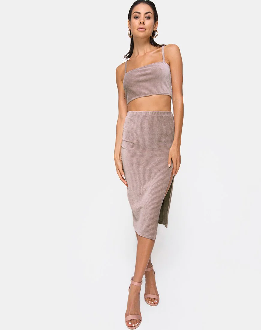 Kylie Crop Top in Rib Taupe - Image 3