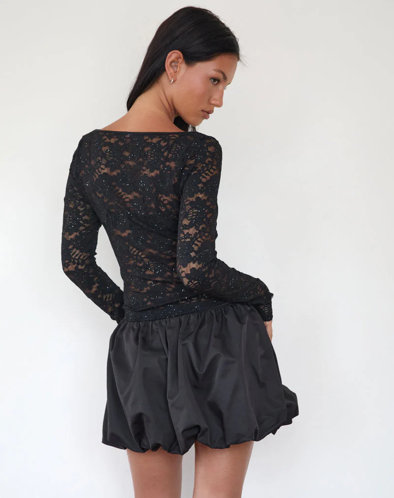 Lainey Unlined Long Sleeve Top in Black Sequin Lace - Image 5