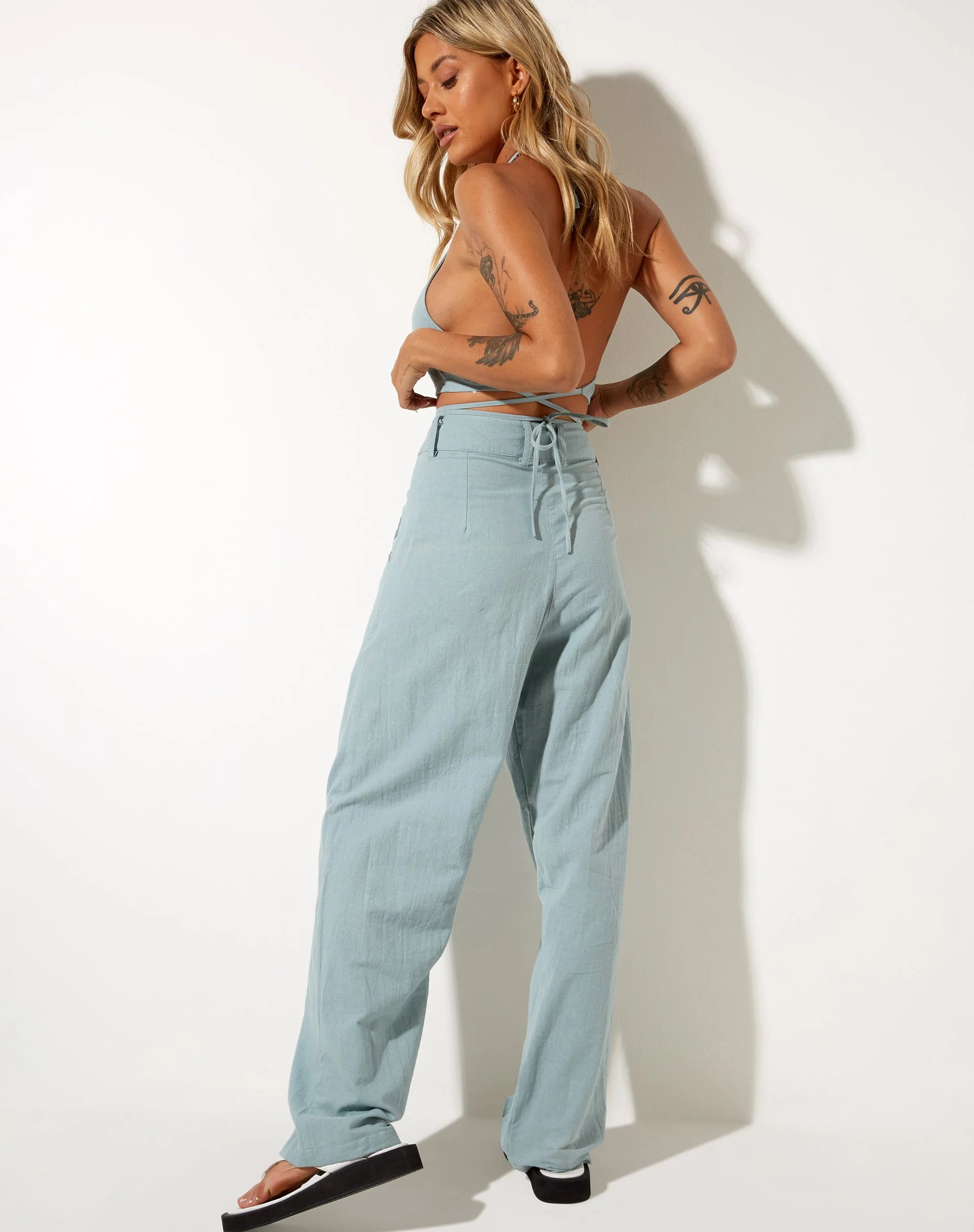 Lakusa Wide Leg Trouser in Rami Blue Surf - Image 4
