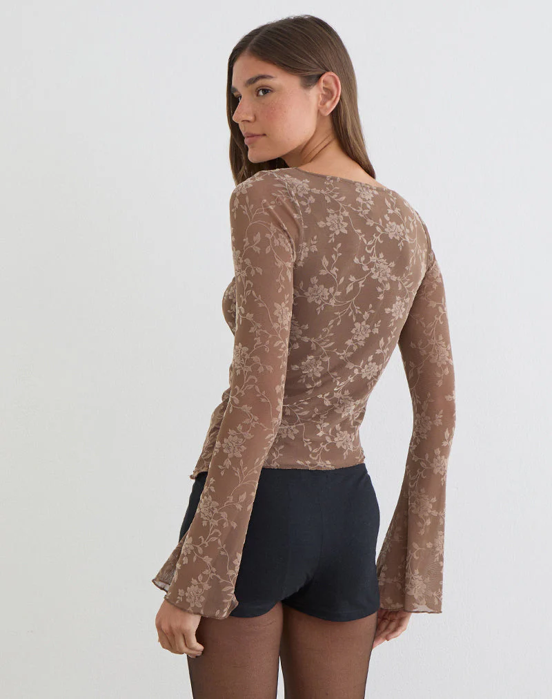 Lakya Top in Leafy Flock Dark Taupe - Image 4