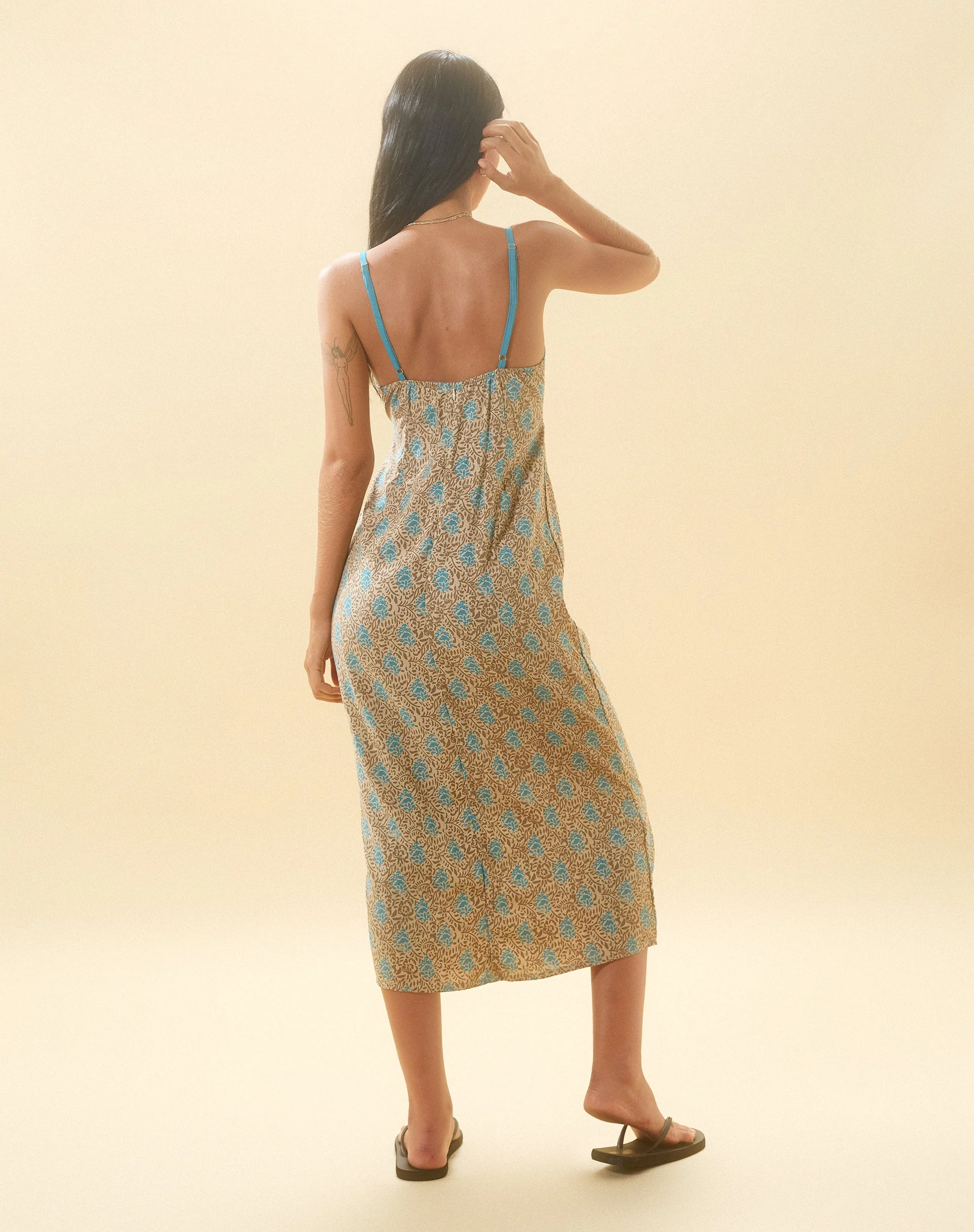 Lalu Midi Dress in Bohemian Batik Blue Brown - Image 3