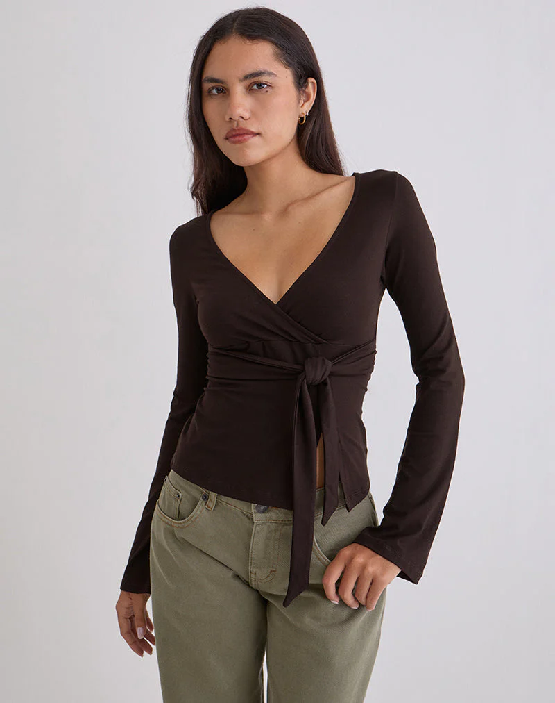 Lamae Wrap Top in Bitter Chocolate - Image 4