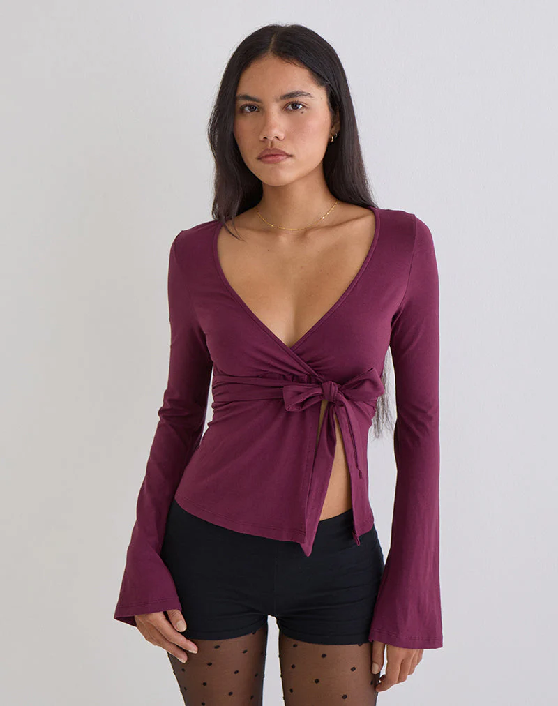 Lamae Wrap Top in Deep Purple