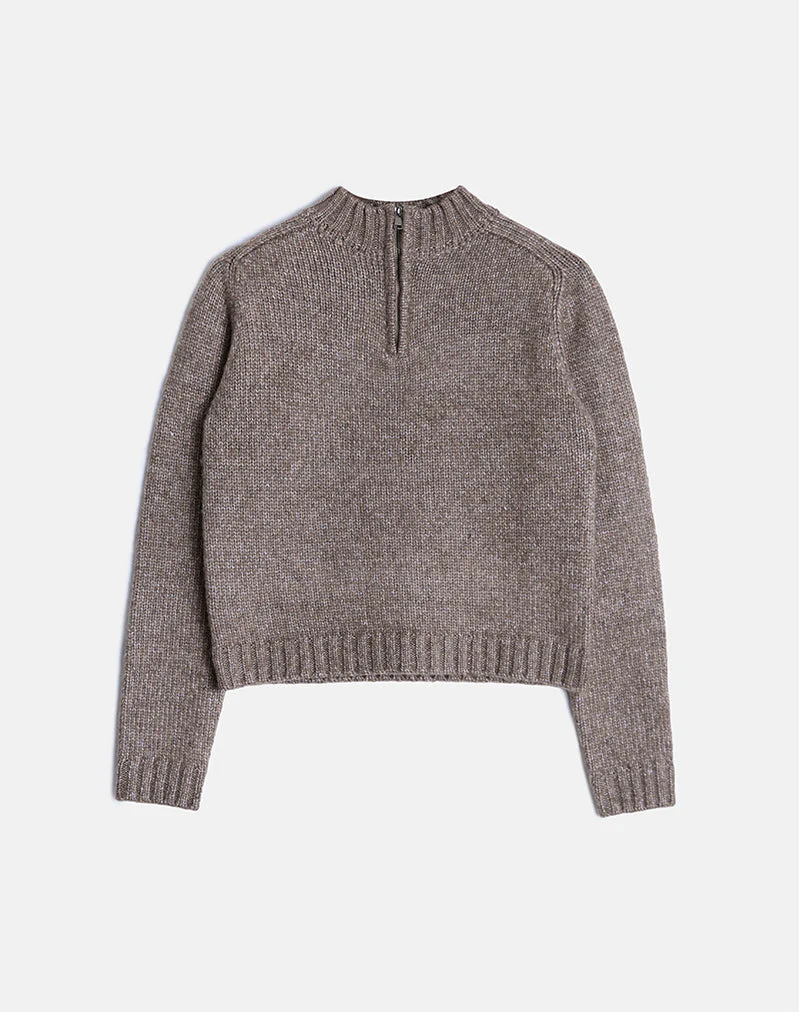 Lamara Quater Zip Jumper in Dark Brown Marl - Image 5
