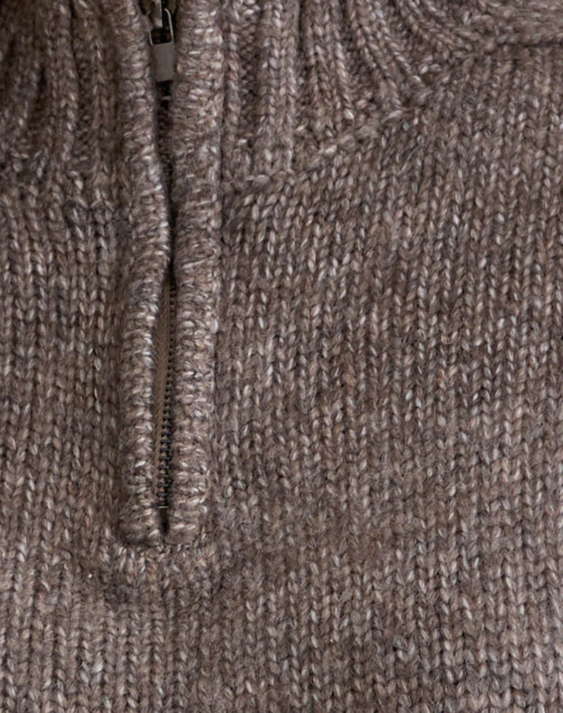 Lamara Quater Zip Jumper in Dark Brown Marl - Image 7