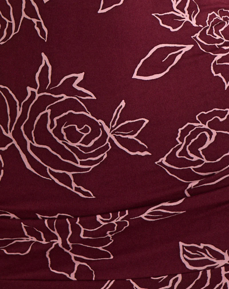Lanai Mini Dress in Outline Rose Maroon - Image 6