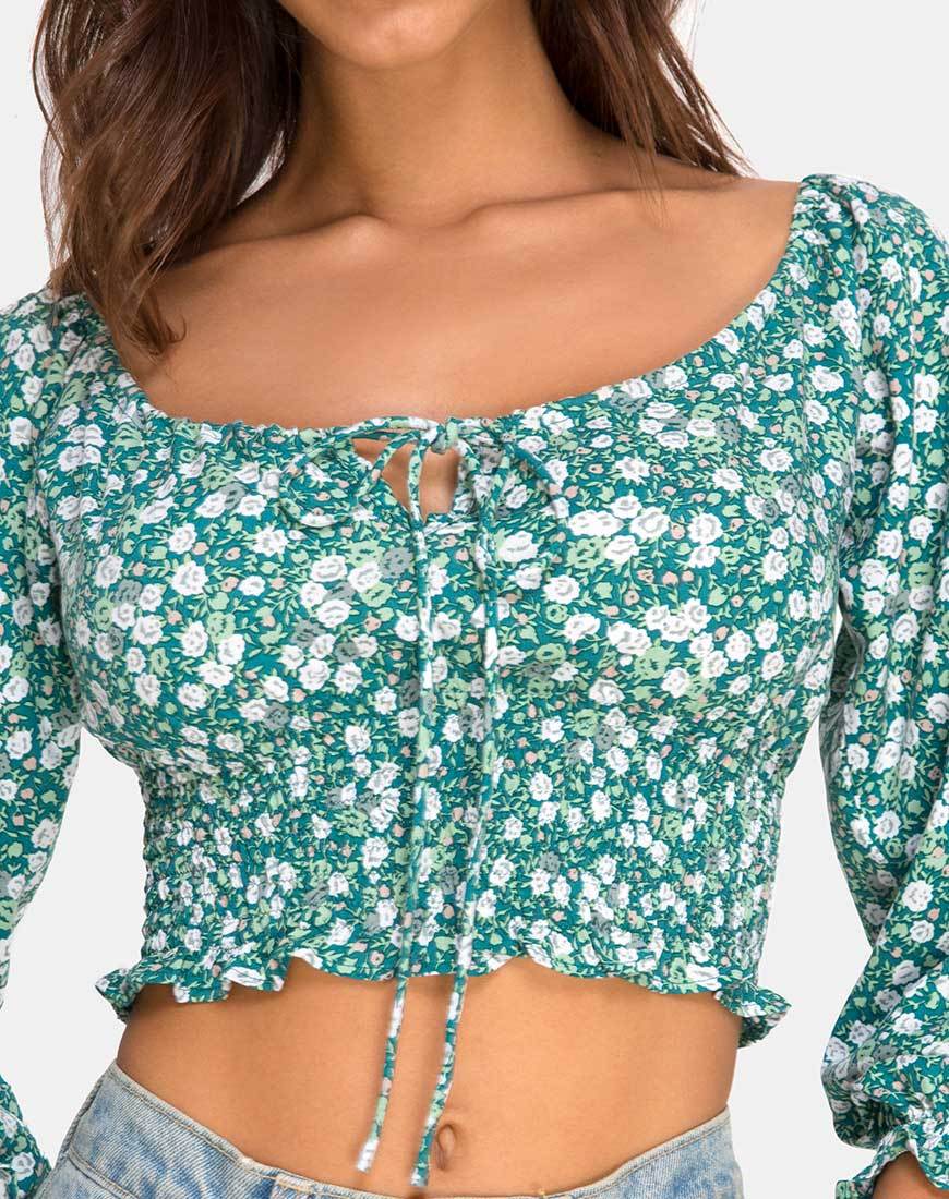 Lancer Crop Top in Floral Field Green - Image 5