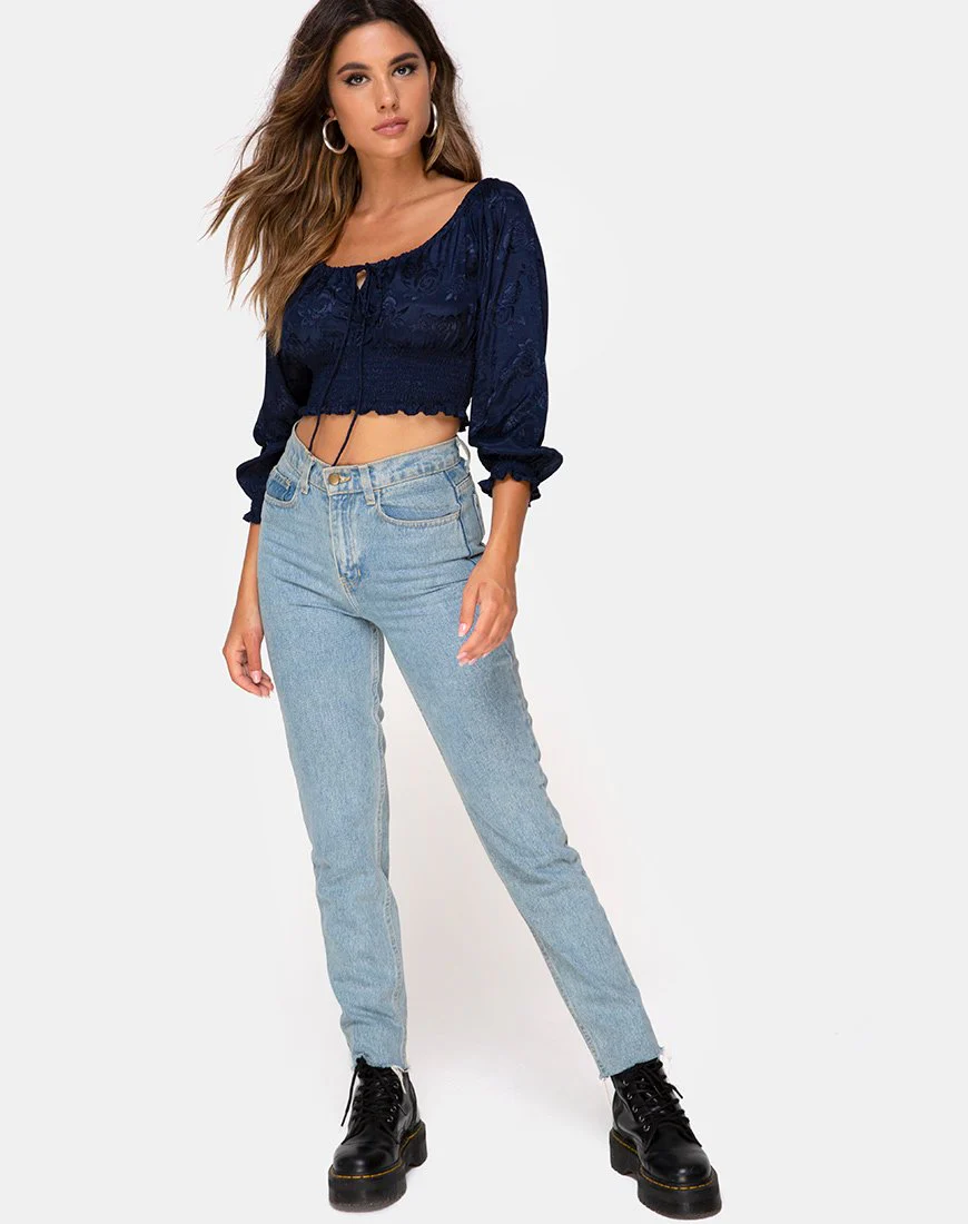 Lancer Crop Top in Satin Rose Navy - Image 3