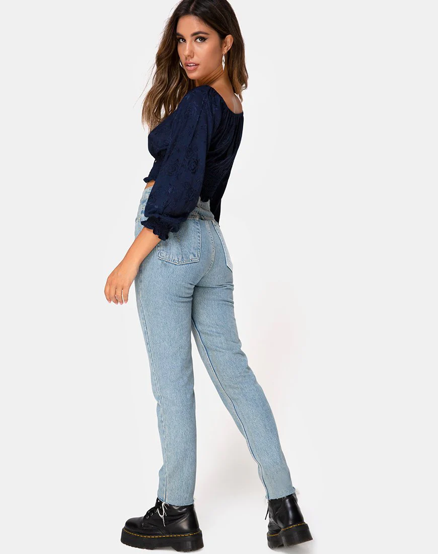 Lancer Crop Top in Satin Rose Navy - Image 4